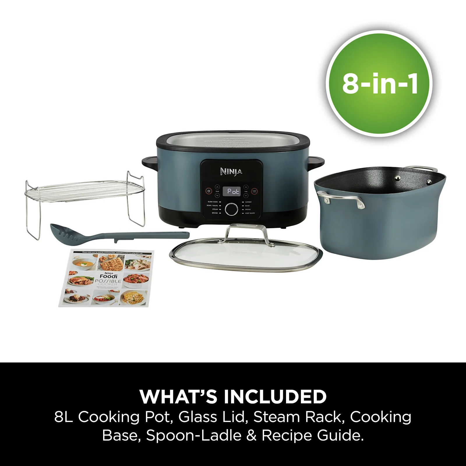 What's included: pot, lid, steam rack, utensil and guide