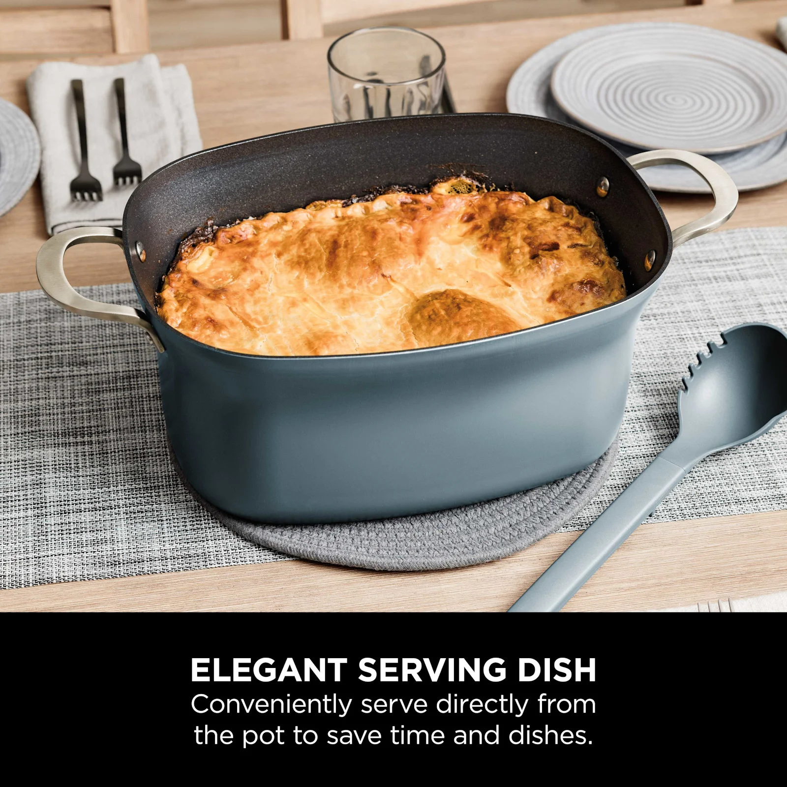Elegant serving dish at the table